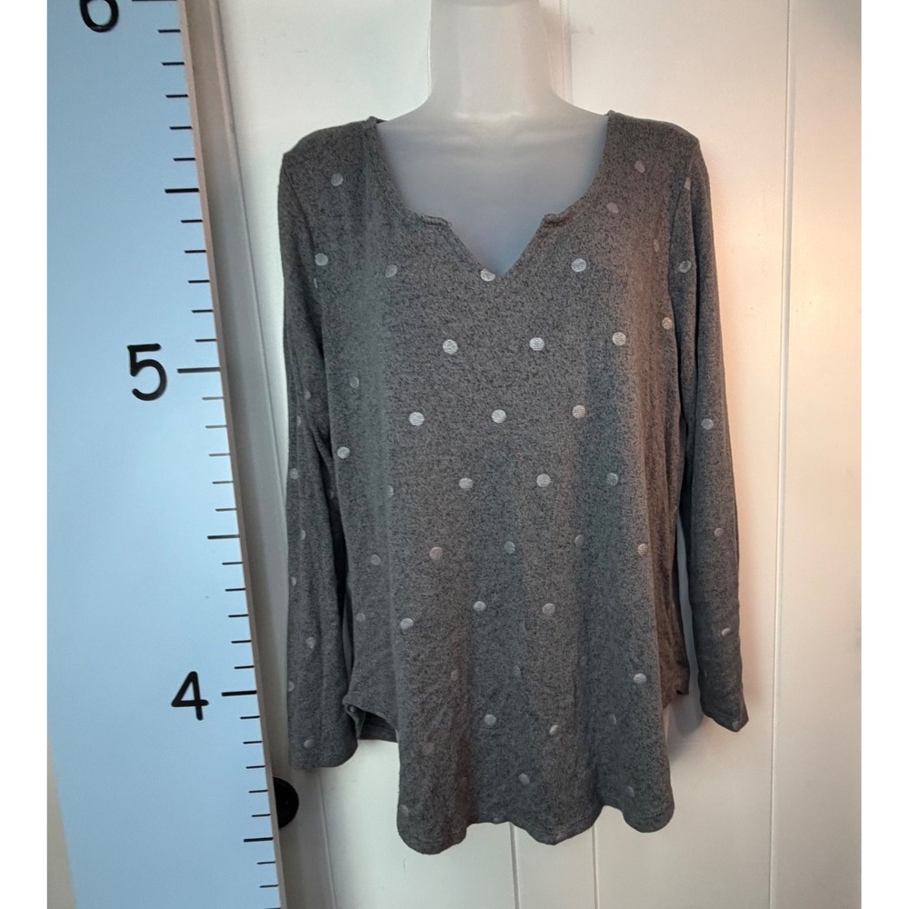 Maurice's Gray Silver Polka Dot Long Sleeve Pullover V-Neck Sweater Large